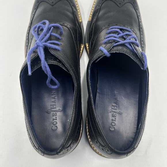 Cole Haan Great Jones Mens 9.5 Black Leather Wingtip Oxfords Purple Laces main image 4
